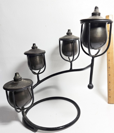 Vintage 4 Arm Candelabra Oil Lamp, Cast Iron Stand