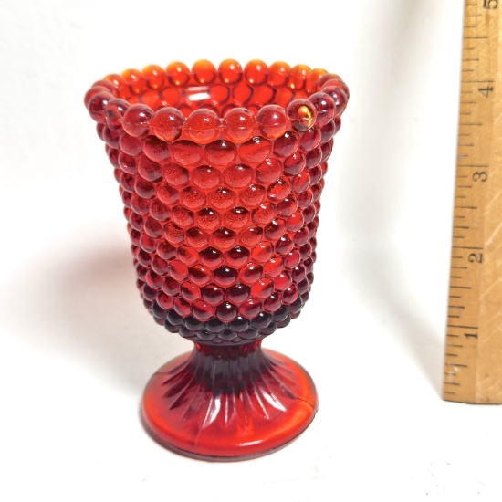 Vintage Red Hobnail Fenton Footed Candle Holder