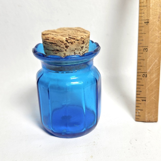 Vintage Turquoise Blue Glass Jar with Cork