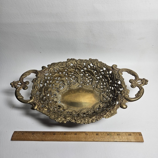 Vintage Reticulated Brass Bowl Baroque Style
