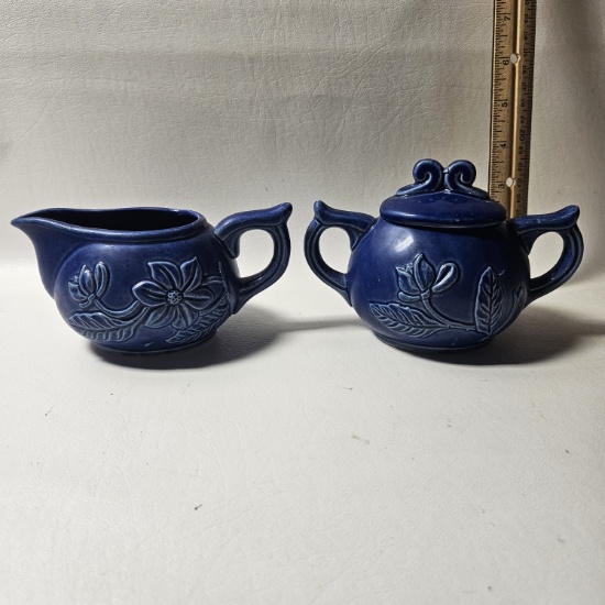 Vintage Blue Sugar and Creamer - Japan
