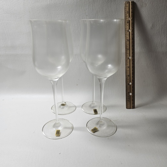 Set of 4 Rona Crystal White Wine Tulip Stems with Stickers and Signed
