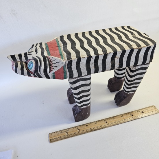 Folk Art Striped Cat Small Bench