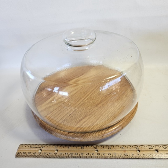 Wood Cake Plate with Glass Dome