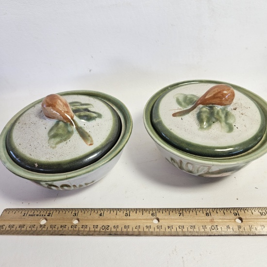 Lot of 2 Louisville Stoneware Bowls with Lids