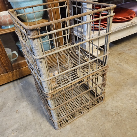 Lot of 2 Antique Biltmore Dairy Metal Milk Crates