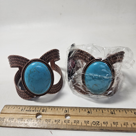 Lot of 2 Paparazzi Copper Tone and Faux TurquoiseCuff Bracelets - New