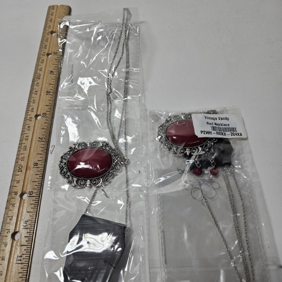 Lot of 2 Paparazzi Vintage Vanity Red Necklaces - New