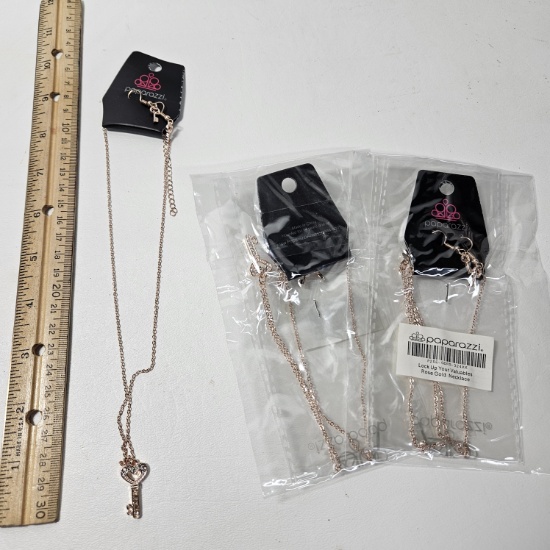 Lot of 3 Paparazzi Lock Up Your Valuable Necklaces - New