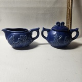 Vintage Blue Sugar and Creamer - Japan