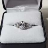 New Sterling Silver and White Topaz Ring, Size 7