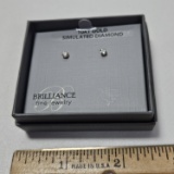New In Box 10 Kt White Gold Earrings with 3 MM Round Simulated Diamond