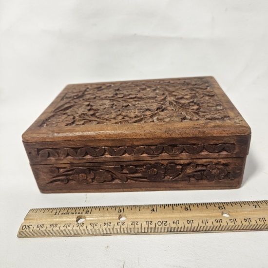 Carved Wooden Jewelry or Trinket Box