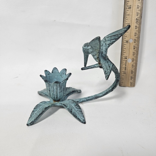 Cast Iron Hummingbird and Flower Candle Holder