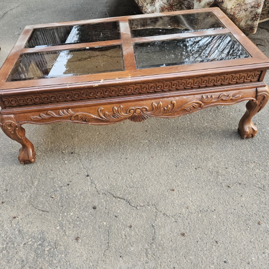 Wood Coffee Table with 4 Glass Top Panels