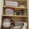 Cabinet Lot of Assorted Plastic Wares and Jars