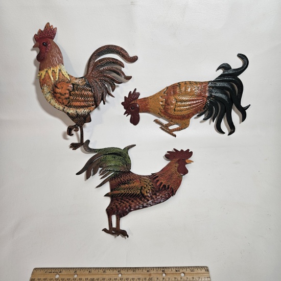 Lot of 3 Metal Chickens