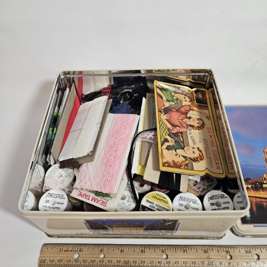 Tin Containing Sewing Items