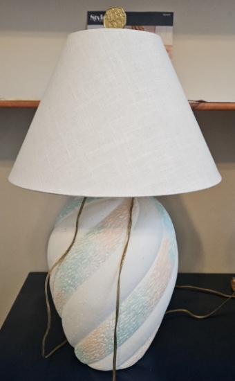Ceramic Swirled Lamp with Shade & Brass Finial