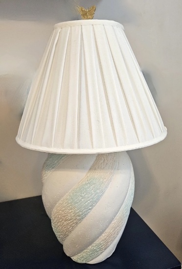 Ceramic Swirled Lamp with Shade & Brass Finial