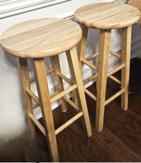 Pair of Natural Wood Bar Stools