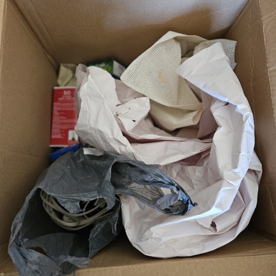Box Lot of Assorted Christmas Items, including 3 Wreaths
