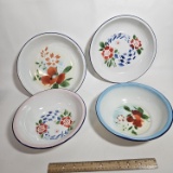 4 Pieces of Vintage Hand Painted Enamelware
