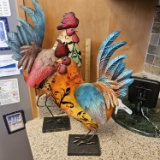 Lot of 2 Metal Roosters