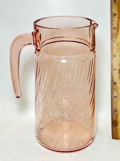Pink Swirled Arcoroc Glass Pitcher Made in France