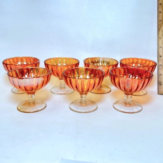 Set of 7 Marigold Carnival Glass Sherbets
