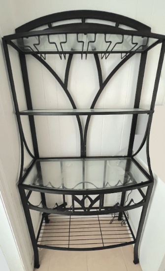 Black Metal Bakers Rack with Glass Top