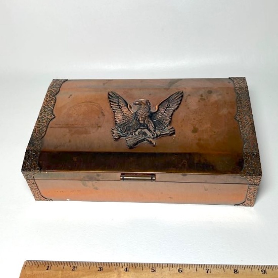 Vintage Copper Divided Jewelry/Dresser Box with Eagle