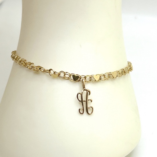 14K Gold Bracelet with Hanging 14K Gold "A" Pendant
