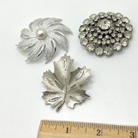 Lot of 3 Silver Tone Brooches