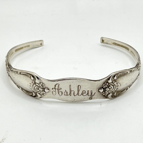 Vintage Silver Plated Spoon Bracelet with "Ashley" Etched in Front