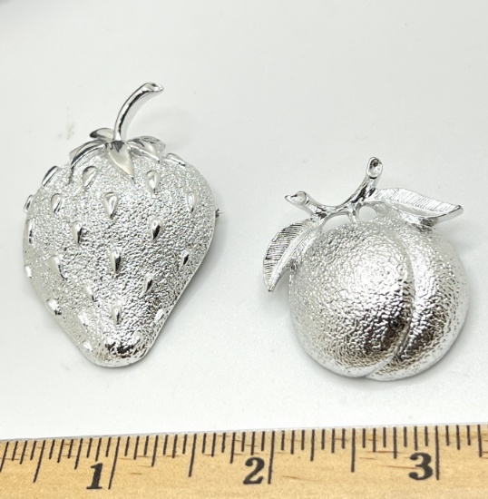 Silver Tone Sarah Coventry Strawberry & Peach Pins