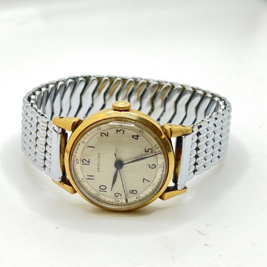 Gold Tone Hamilton Watch with Silver Tone Band - Works