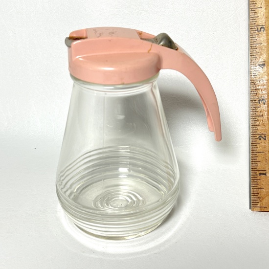 Vintage Pink Top Glass Syrup Pitcher