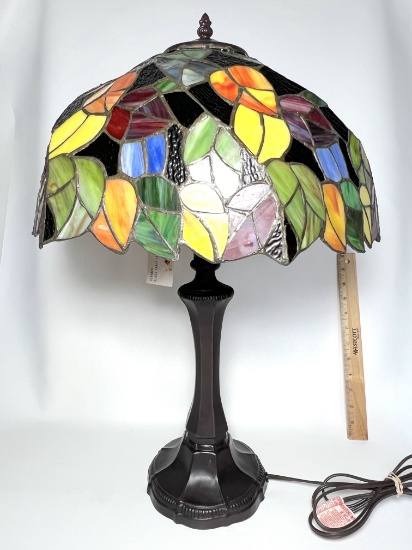 Beautiful Metal Table Lamp with Stained Glass Shade with Original Tag