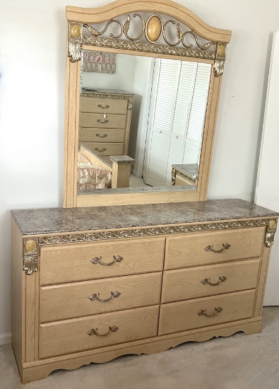 Sanibel Dresser with Mirror & Faux Granite Looking Surface