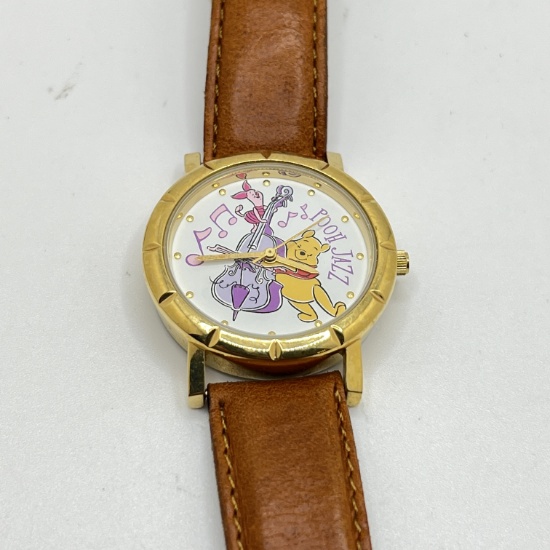 "Pooh Jazz" Gold Tone Watch on Leather Band