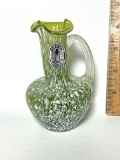 Pilgrim Hand Blown Green Glass Speckled Pitcher