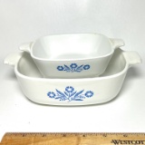 Vintage Corn Flower Blue Corning Ware Petite Pan & 1 Quart Casserole Dish