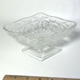 Indiana Glass Pineapple & Floral Embossed Diamond Shape Pedestal Dish
