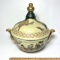 Royal Satsuma Hand Painted Lidded Bowl with Gilt Accent Signed on Bottom
