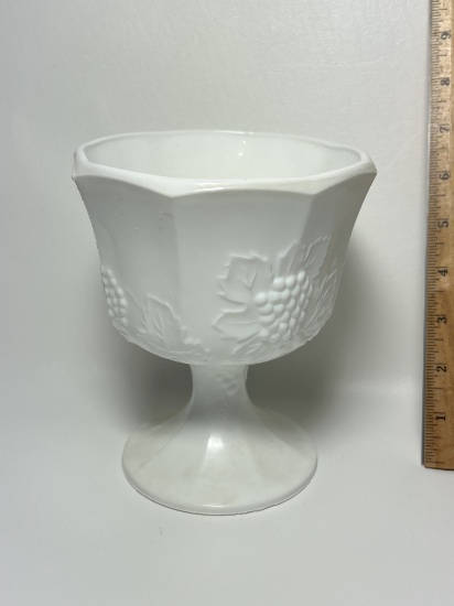 Westmoreland Milk Glass Vase with Embossed Grape Design