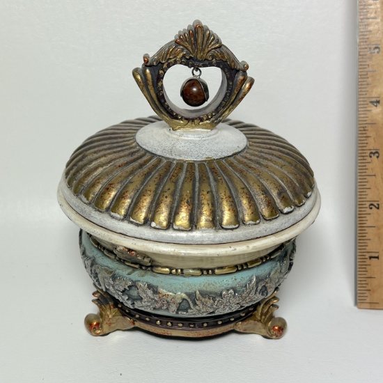 Decorative Footed Resin Trinket Dish with Gilt Accent
