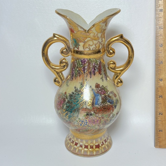 Porcelain Moriage Grace Vase with Gilt Handles