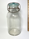 Antique Glass Quart Mason Jar with Blue Glass Lid