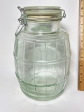 Green Tinted Glass Barrel Jar with Locking Lid